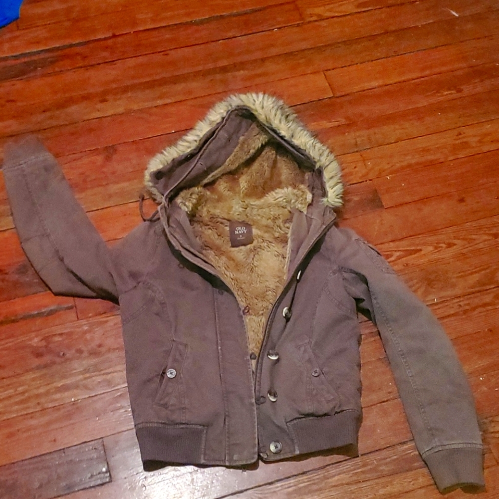 Womans Faux Fur Brown Hooded Bomber Jacket